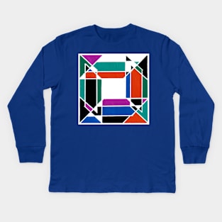 Purple Green Orange Blue Geometric Abstract Acrylic Painting Kids Long Sleeve T-Shirt